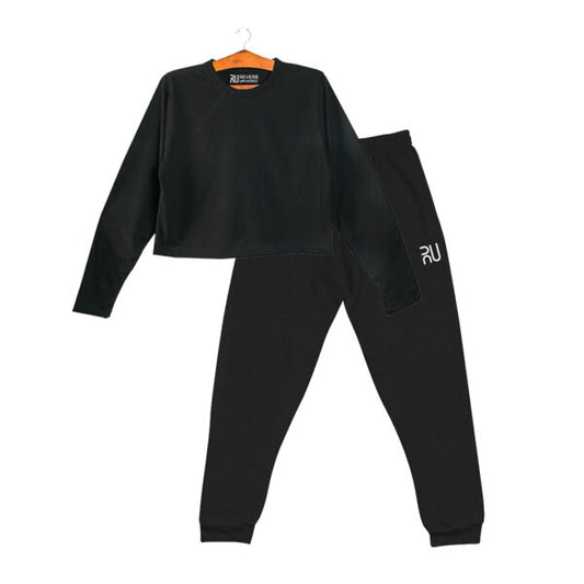 Black Long Sleeve Crop Top Tracksuit