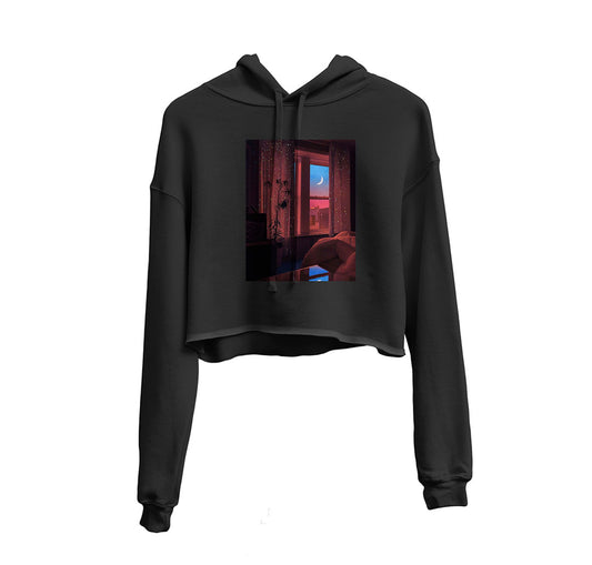 Red Leaves Neon Graphic Cropped Hoodie