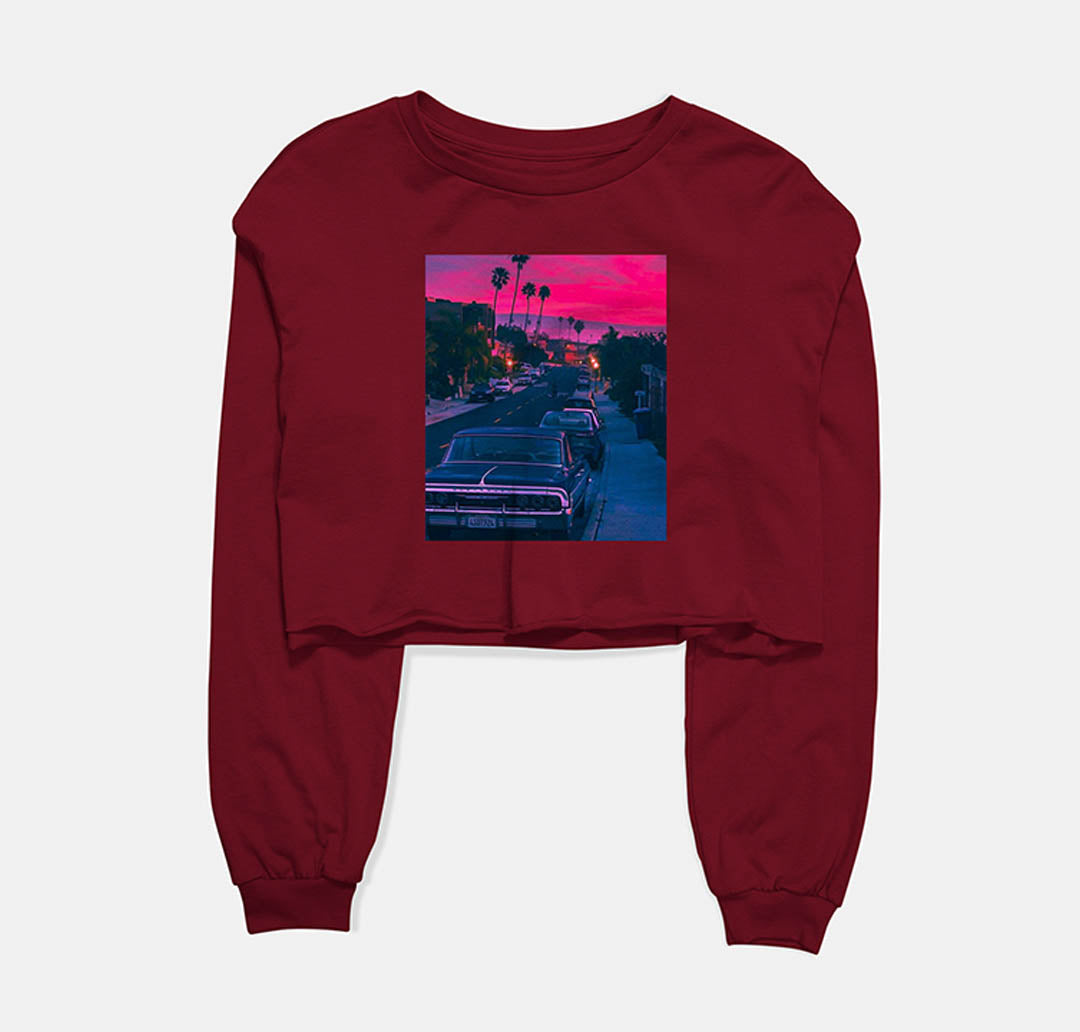 Retro Evening Graphic Cropped Sweatshirt