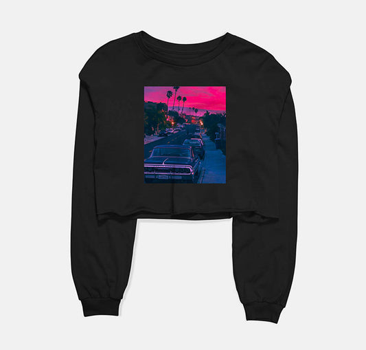Retro Evening Graphic Cropped Sweatshirt