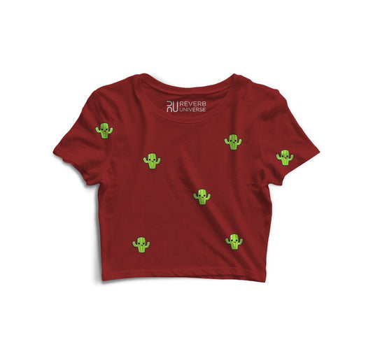 Smiley Cactus Graphic Fusion Crop Top