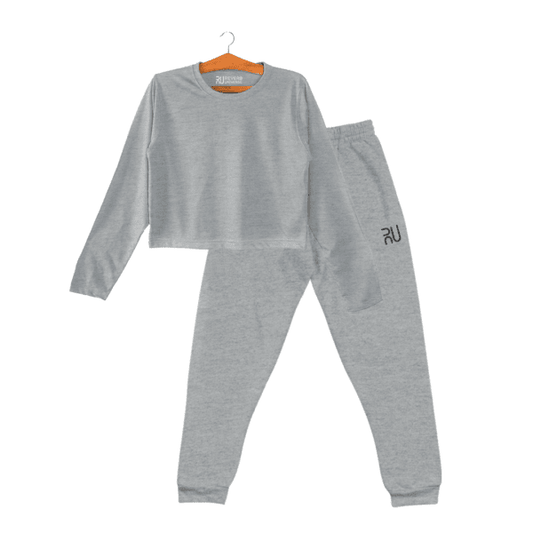 Heather Grey Long Sleeve Crop Top Tracksuit