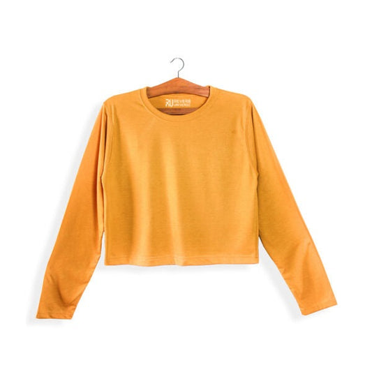 Basic Mustard Long Sleeve Crop Top