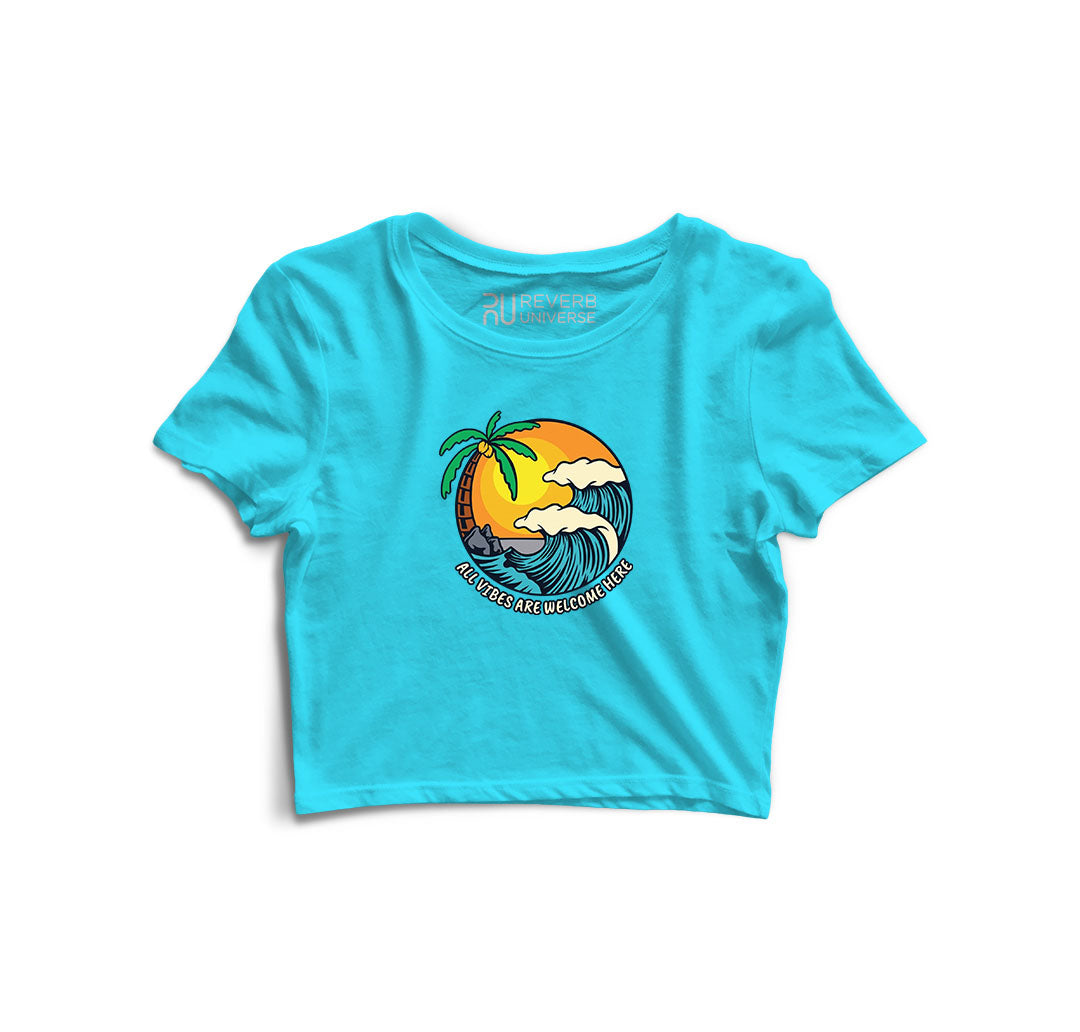 All Vibes are Welcome Here Graphic Crop Top