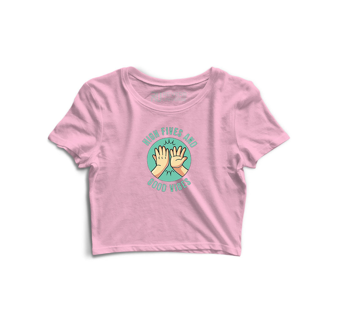 High Fives and Good Vibes Graphic Crop Top