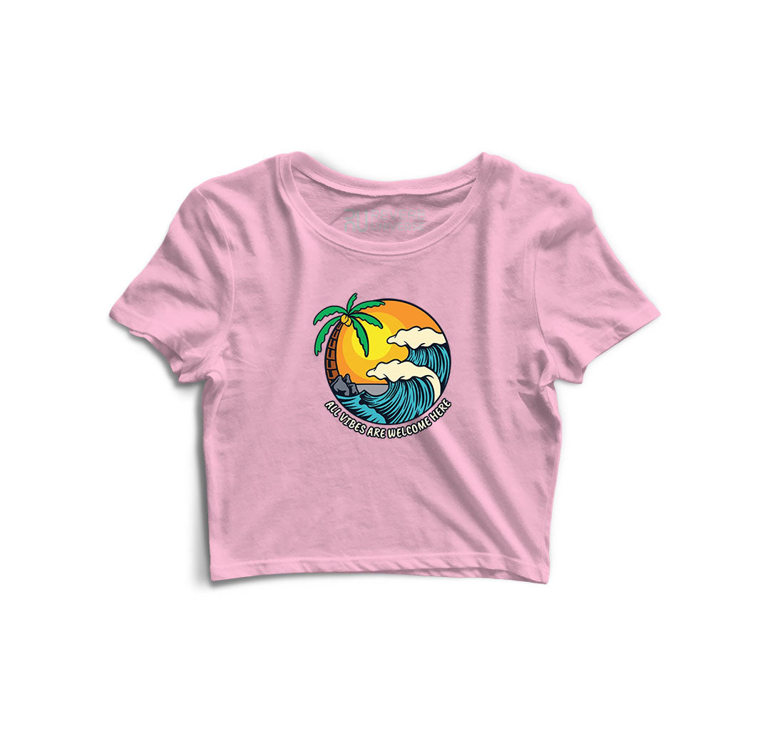 All Vibes are Welcome Here Graphic Crop Top
