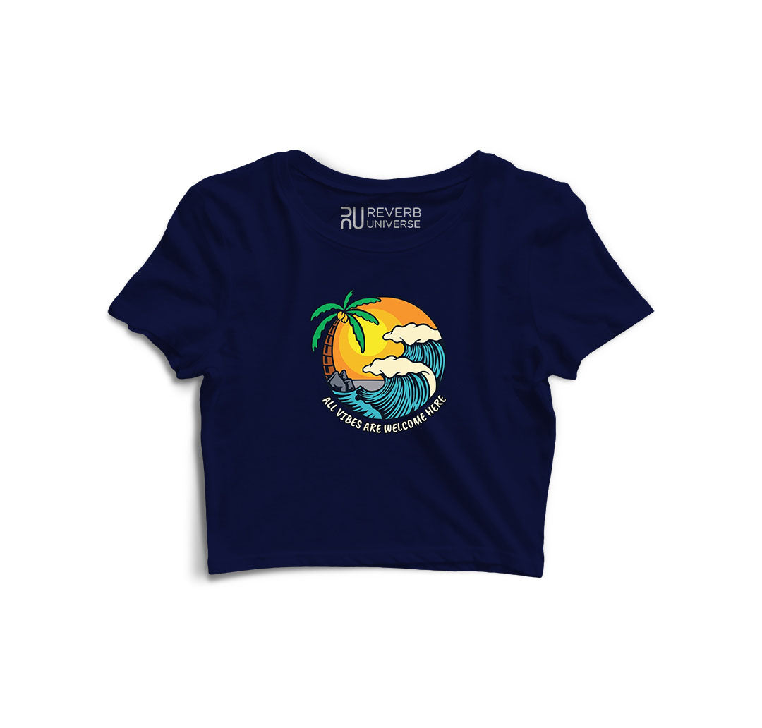 All Vibes are Welcome Here Graphic Crop Top