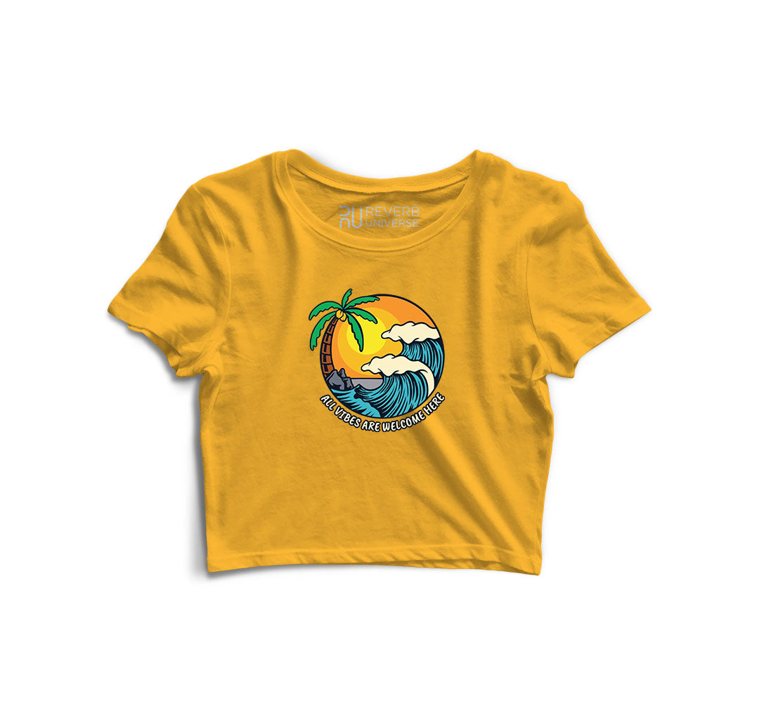 All Vibes are Welcome Here Graphic Crop Top