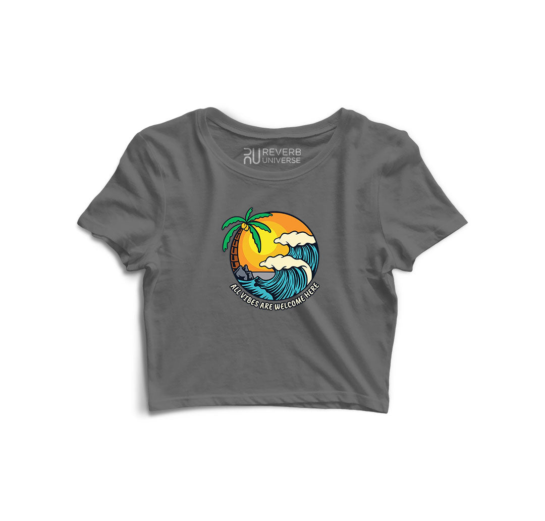 All Vibes are Welcome Here Graphic Crop Top