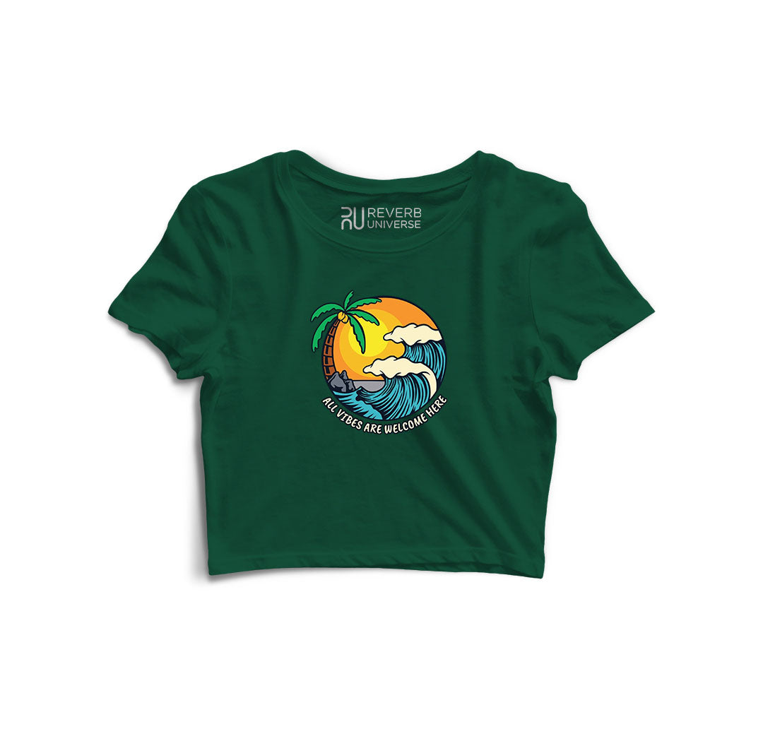 All Vibes are Welcome Here Graphic Crop Top