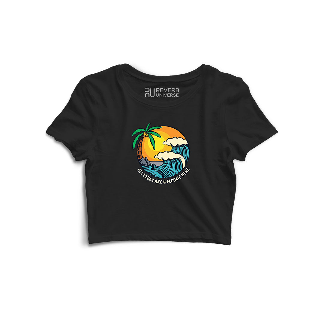 All Vibes are Welcome Here Graphic Crop Top