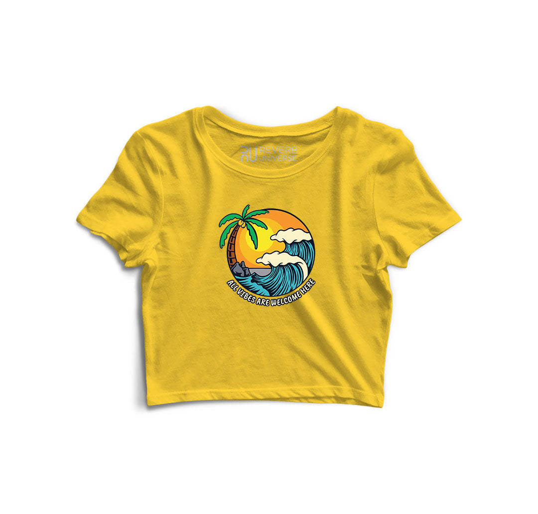 All Vibes are Welcome Here Graphic Crop Top
