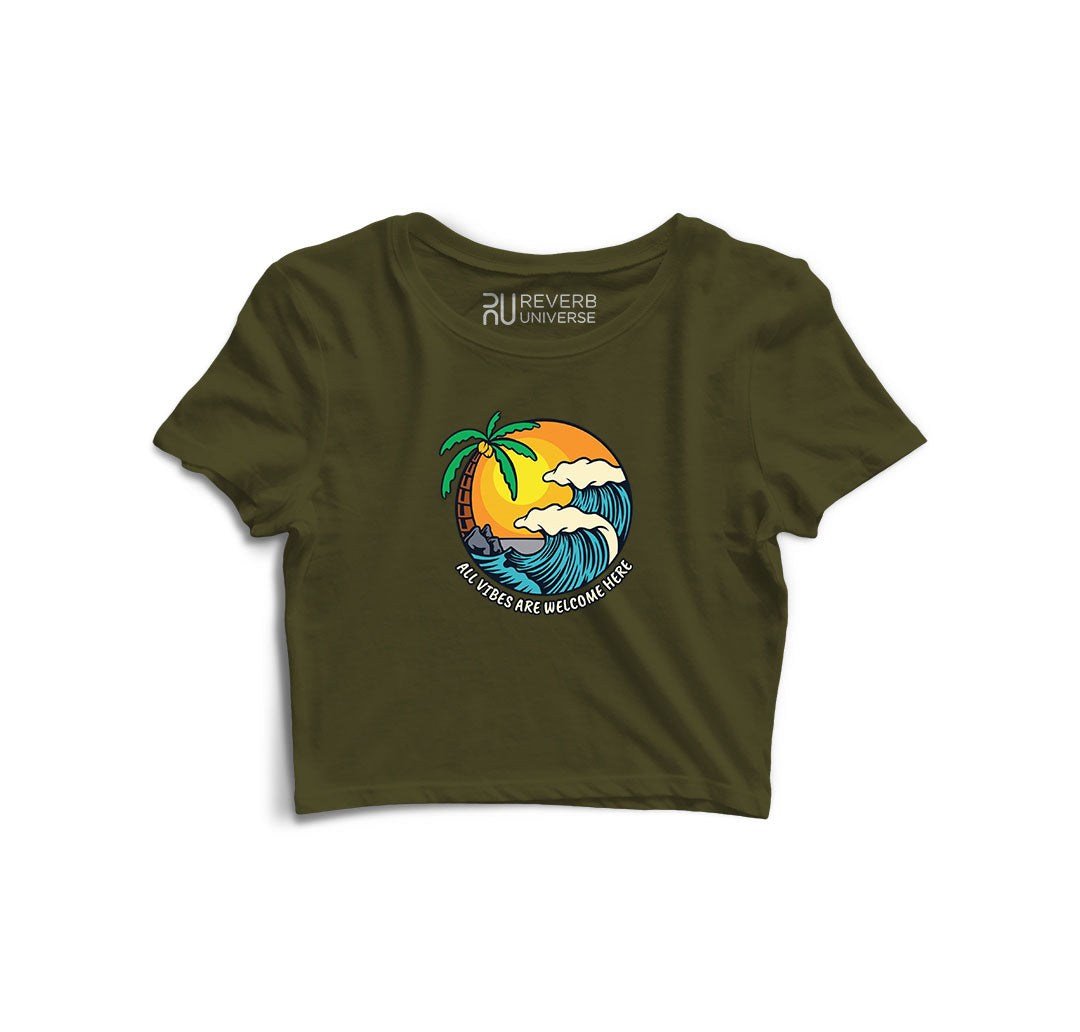 All Vibes are Welcome Here Graphic Crop Top