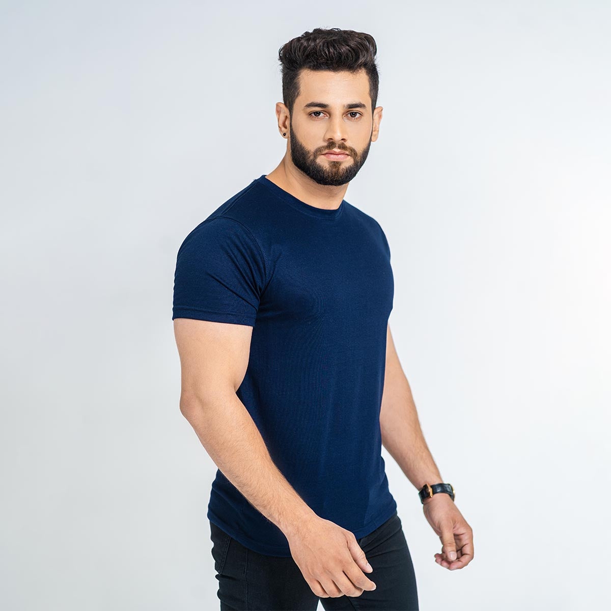 Basic Navy Blue Half Sleeve Tee
