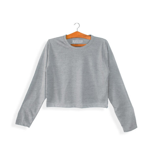Basic Heather Grey Long Sleeve Crop Top