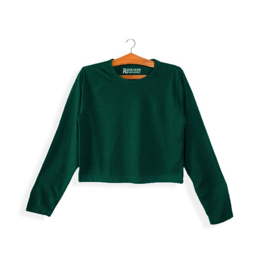 Basic Army Green Long Sleeve Crop Top