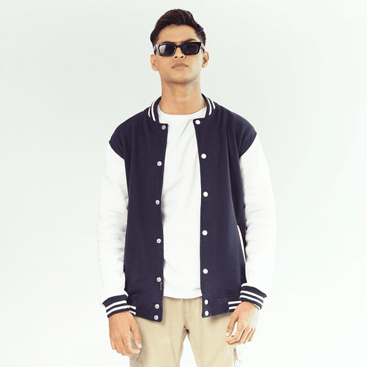 Navy Blue Unisex Varsity Jacket