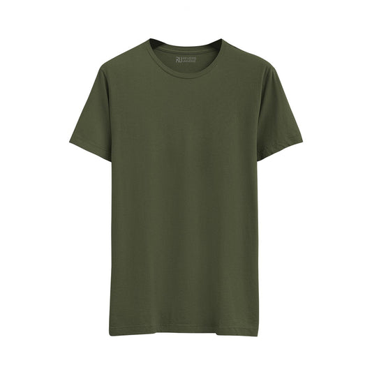 Women's Basic Olive Green Short Sleeve Relaxed Tee
