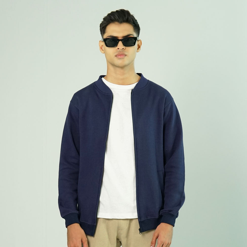 Basic Navy Blue Bomber Jacket