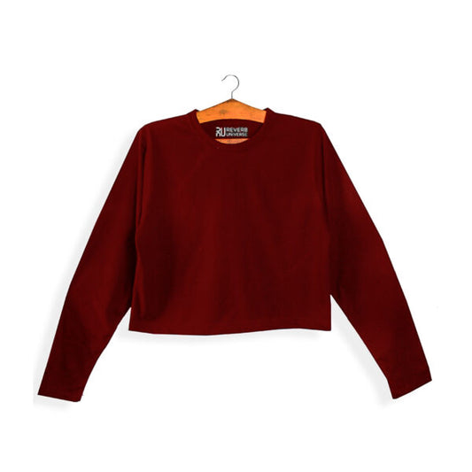 Basic Maroon Long Sleeve Crop Top