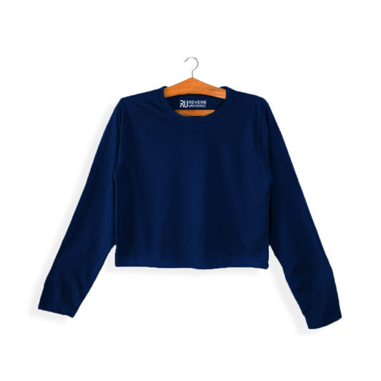 Basic Navy Blue Long Sleeve Crop Top