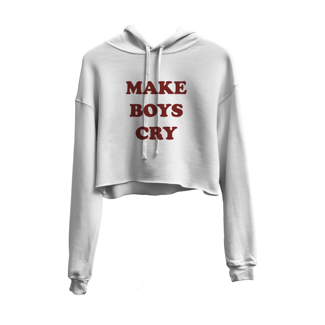 Make Boys Cry Graphic Cropped Hoodie