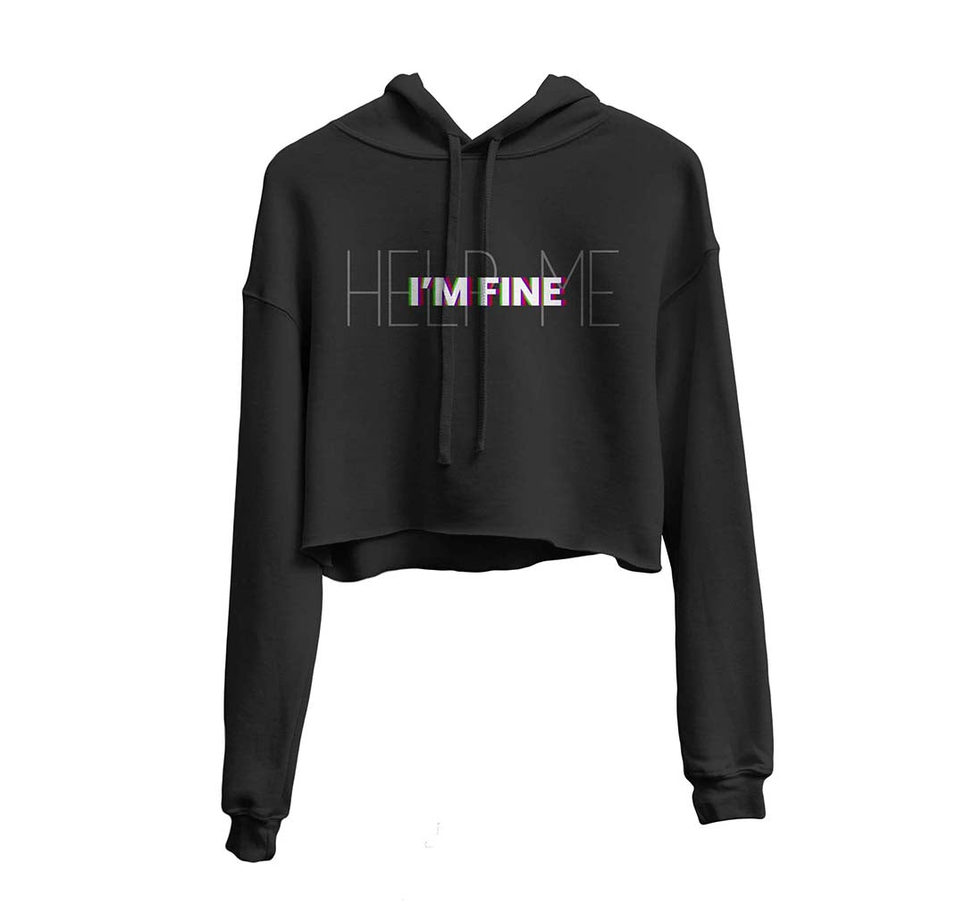 I'M FINE Graphic Cropped Hoodie