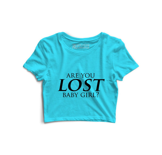 Are You Lost Baby Girl Graphic Sky Blue Ltd Crop Top