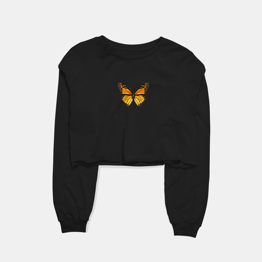 Golden Butterfly Graphic Cropped Sweatshirt