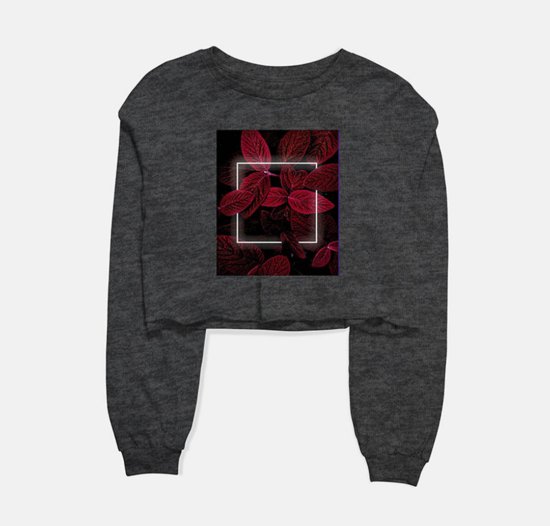 Red Leaves Neon Graphic Cropped Sweatshirt