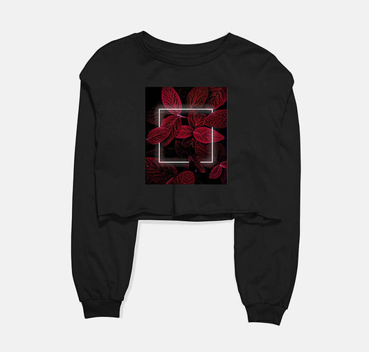 Red Leaves Neon Graphic Cropped Sweatshirt