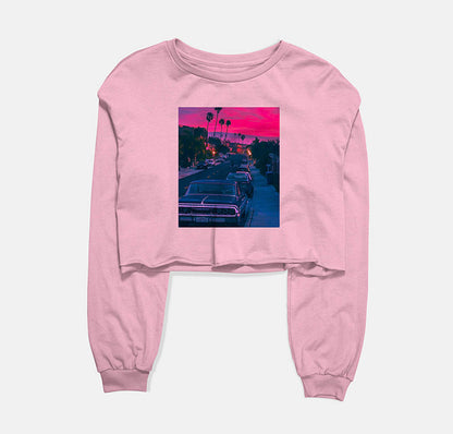 Retro Evening Graphic Cropped Sweatshirt