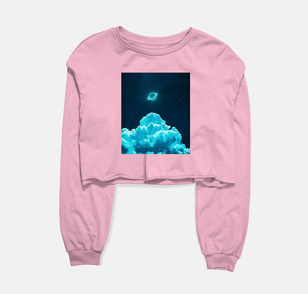Neon Clouds Butterfly Graphic Cropped Sweatshirt