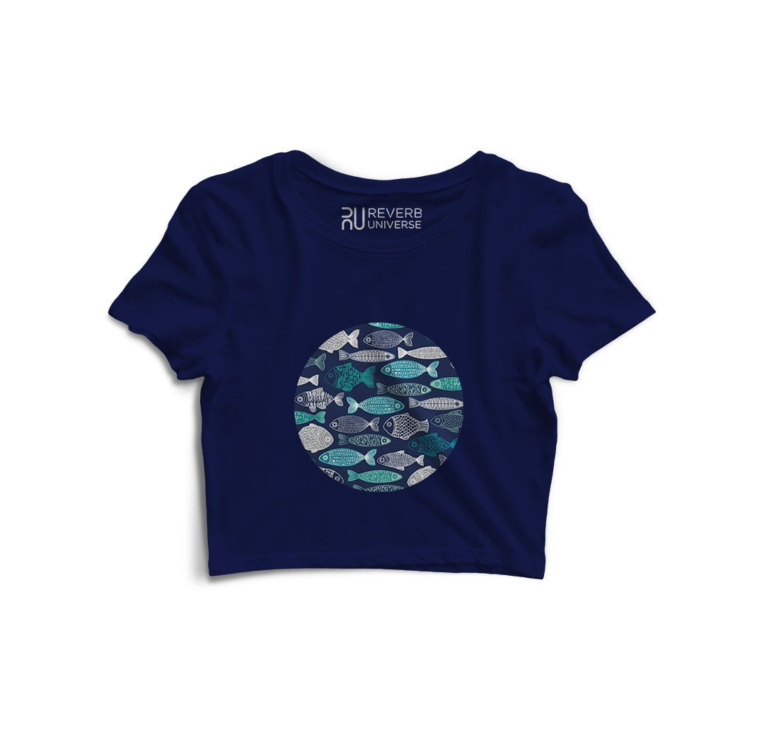 Fishes In Blue Graphic Crop Top