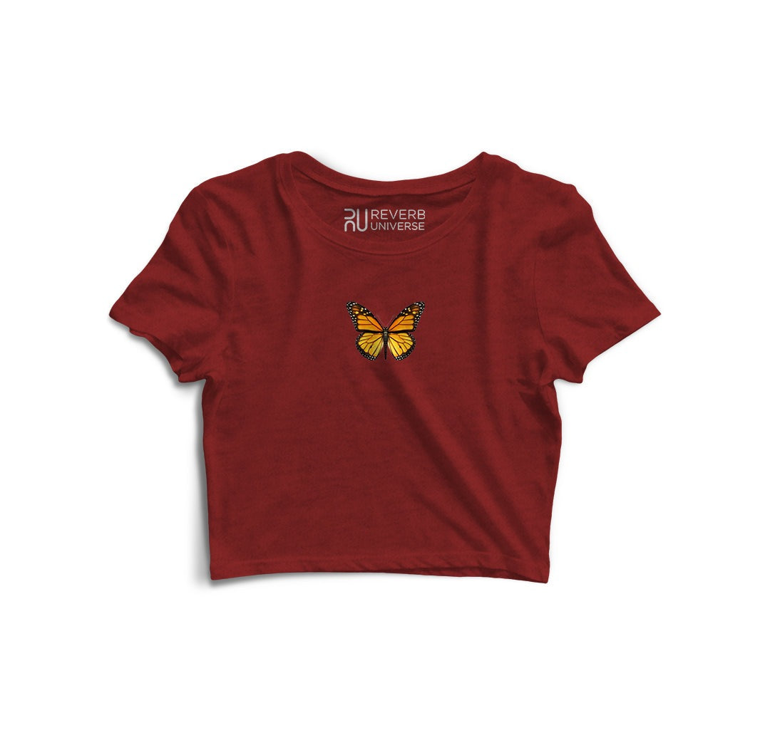 Golden Butterfly Graphic Maroon Ltd Crop Top