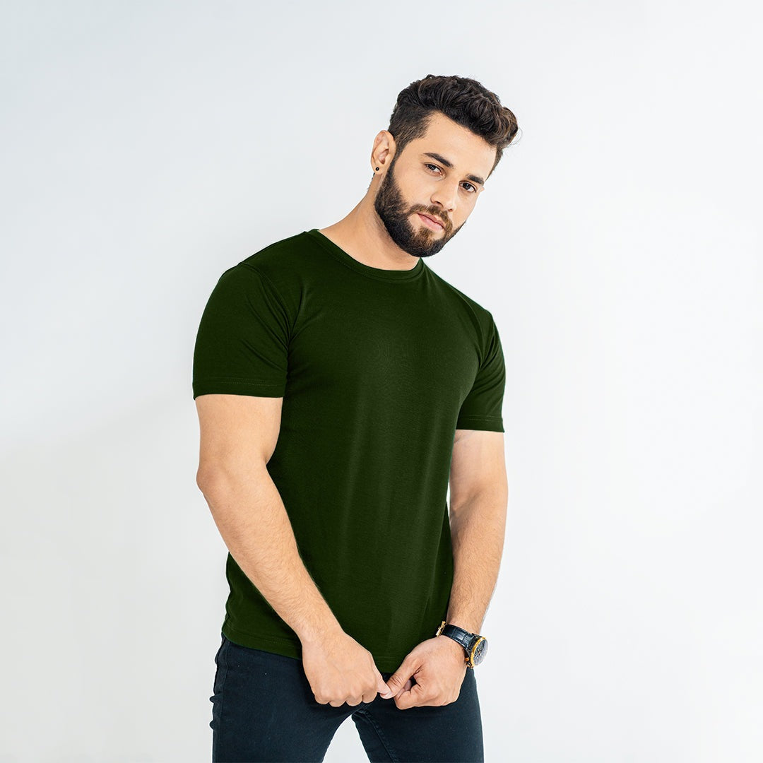 Basic Olive Green Half Sleeve Tee