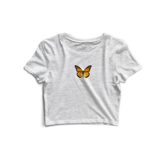 Golden Butterfly Graphic White Ltd Crop Top