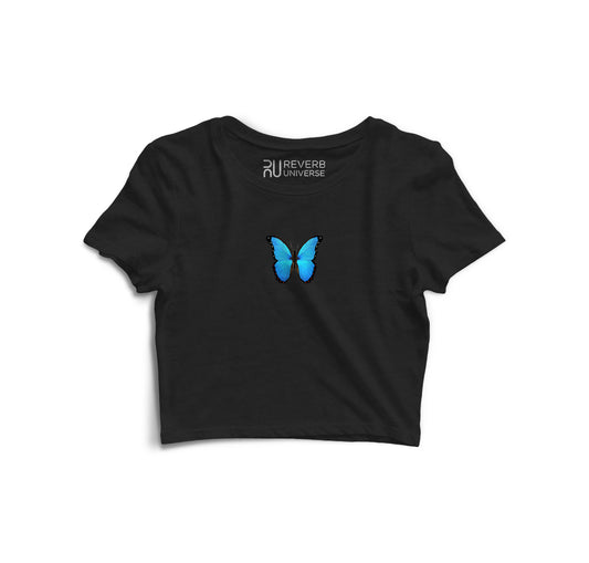 Neon Blue Butterfly Graphic Crop Top