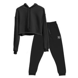 Black Unisex Co-ord Set Cropped Hoodie