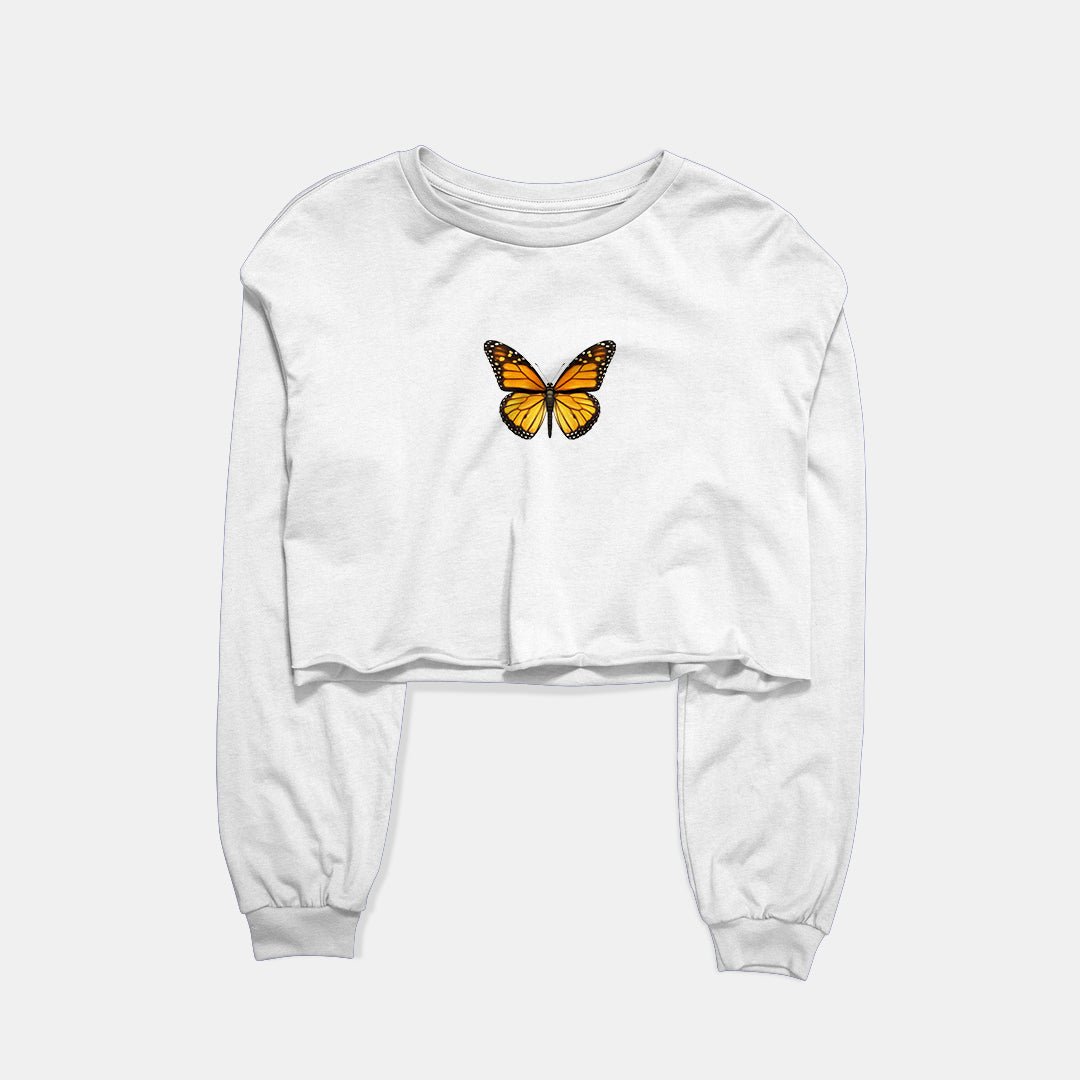 Golden Butterfly Graphic Cropped Sweatshirt