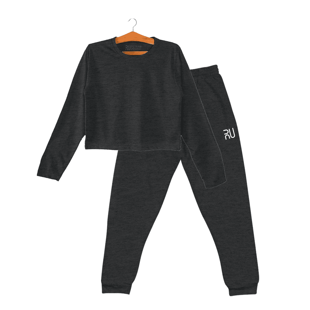 Charcoal Grey Long Sleeve Croptee Tracksuit