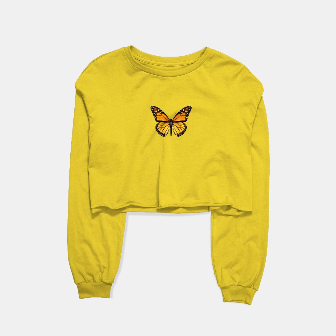 Golden Butterfly Graphic Cropped Sweatshirt