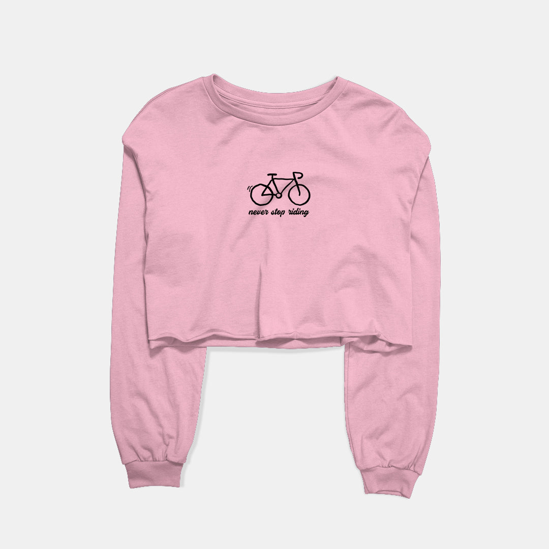 Never Stop Riding Graphic Cropped Sweatshirt