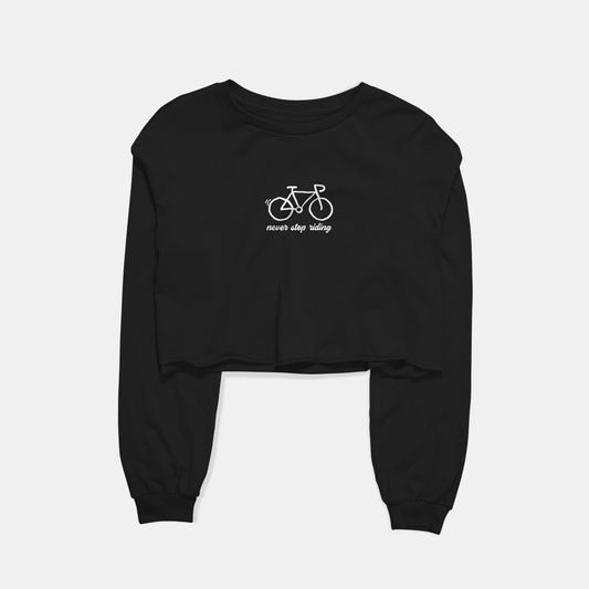 Never Stop Riding Graphic Cropped Sweatshirt