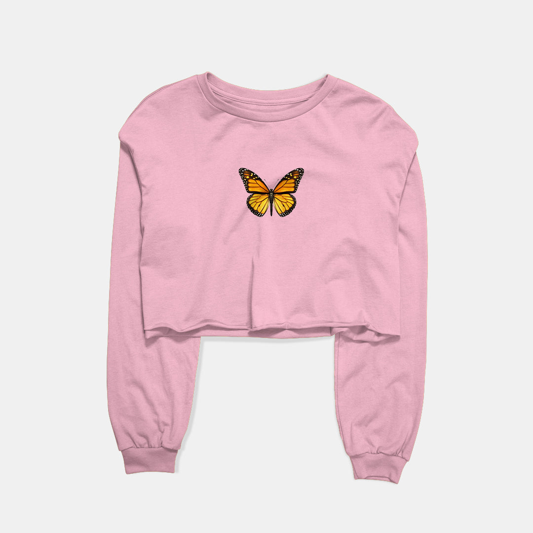 Golden Butterfly Graphic Cropped Sweatshirt