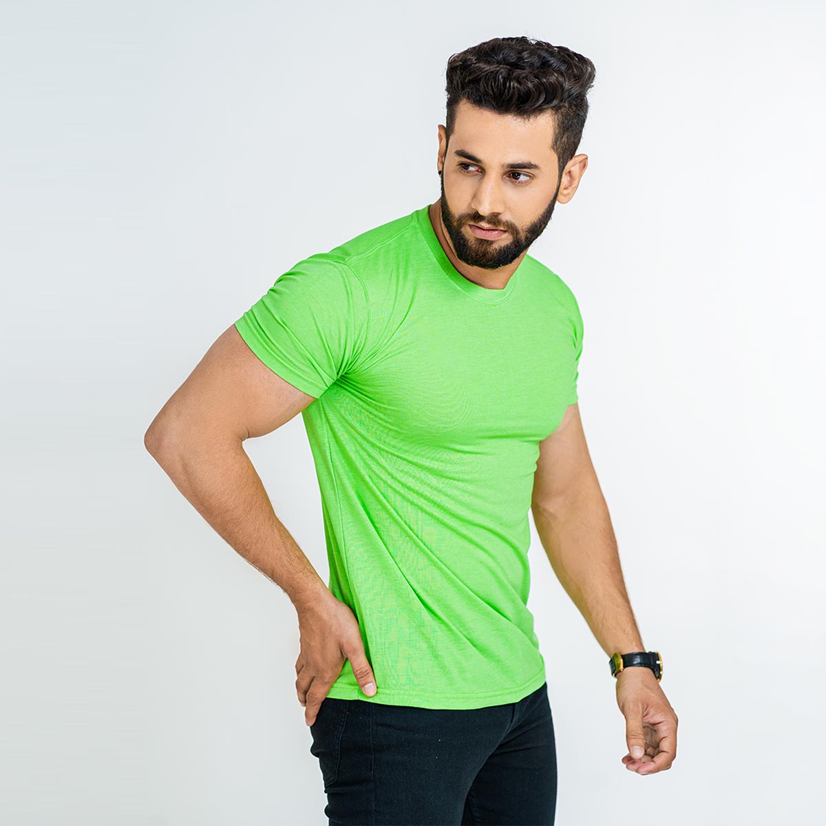 Basic Parrot Green Half Sleeve Tee