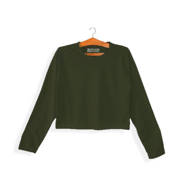 Basic Olive Green Long Sleeve Crop Top