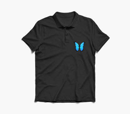 Blue Butterfly Graphic Polo Shirt