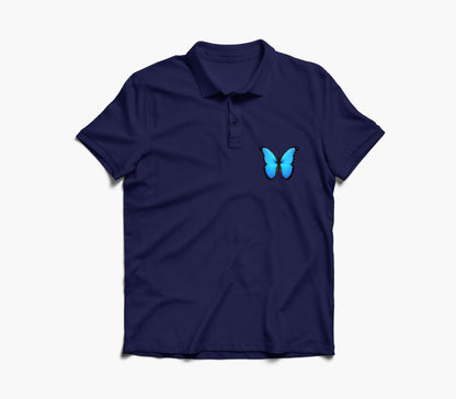 Blue Butterfly Graphic Polo Shirt