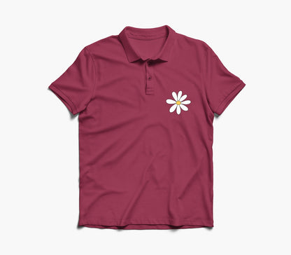 White Flower Graphic Polo Shirt